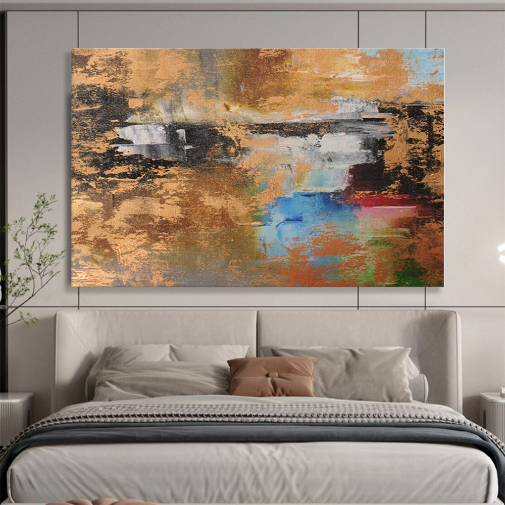 Acrylic Modern Art Multicolor & Gold Textured Abstract On Canvas HPS016