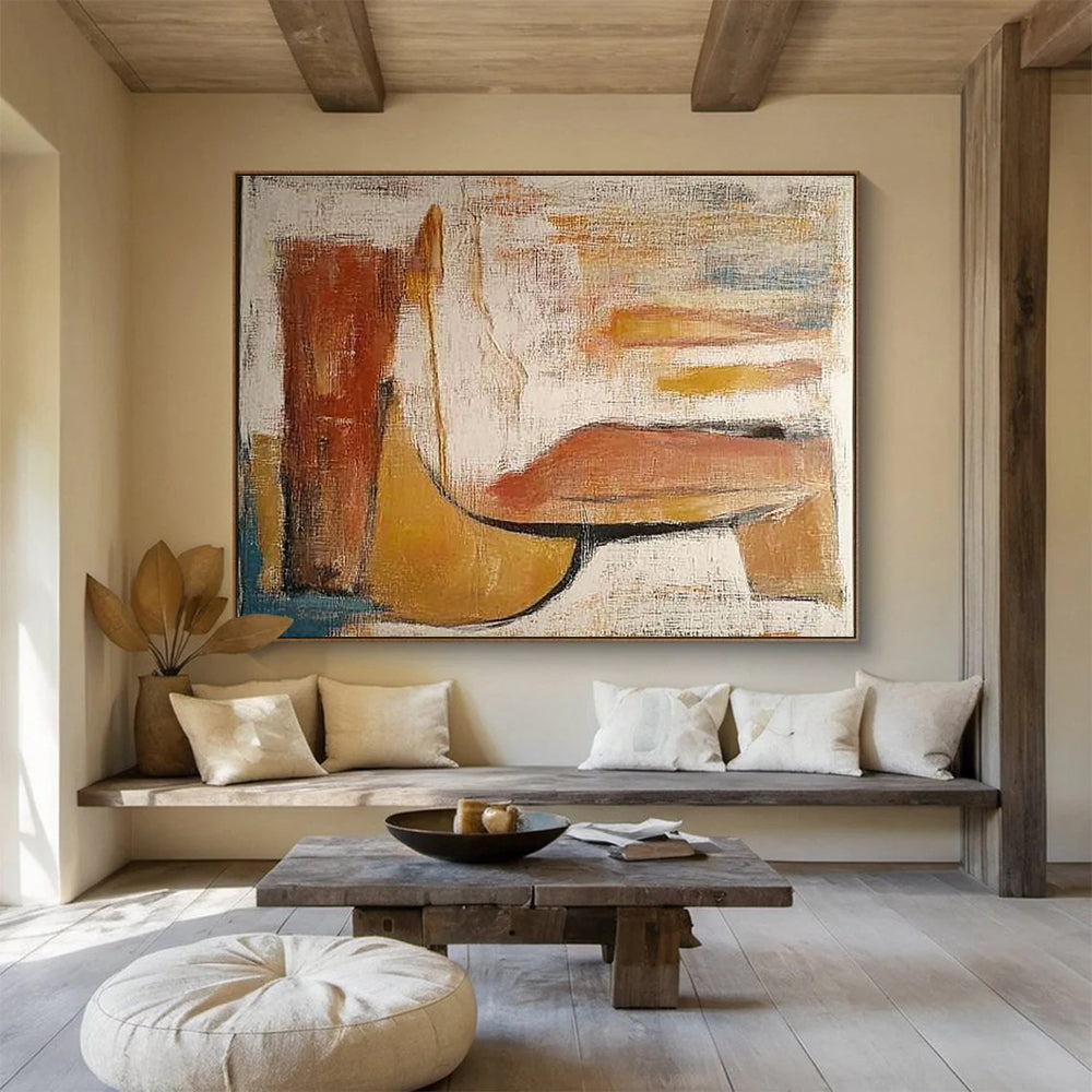 Minimalist Canvas Art Earth Tones (Brown, Beige, Blue) Geometric Abstract Painting HPS237