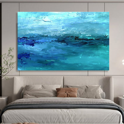 Huge Size Shades of Blue Abstract Seaside Acrylic Modern Art Painting HPS313