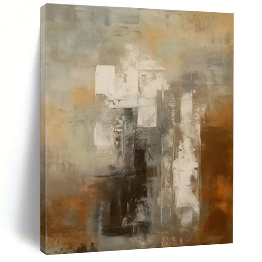 Hand-Painted Brown and Gray Abstract Architectural Study, Large Contemporary Wall Art PT518