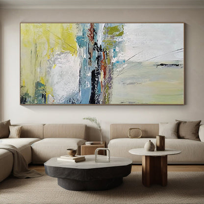 Acrylic Modern Art Paintings with Yellow, Blue, White, and Gray Abstract Landscape PT220