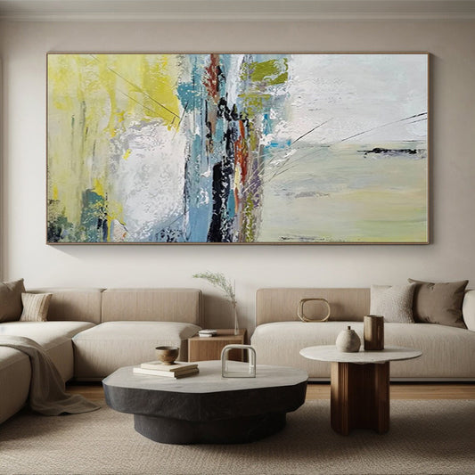 Acrylic Modern Art Paintings with Yellow, Blue, White, and Gray Abstract Landscape PT220