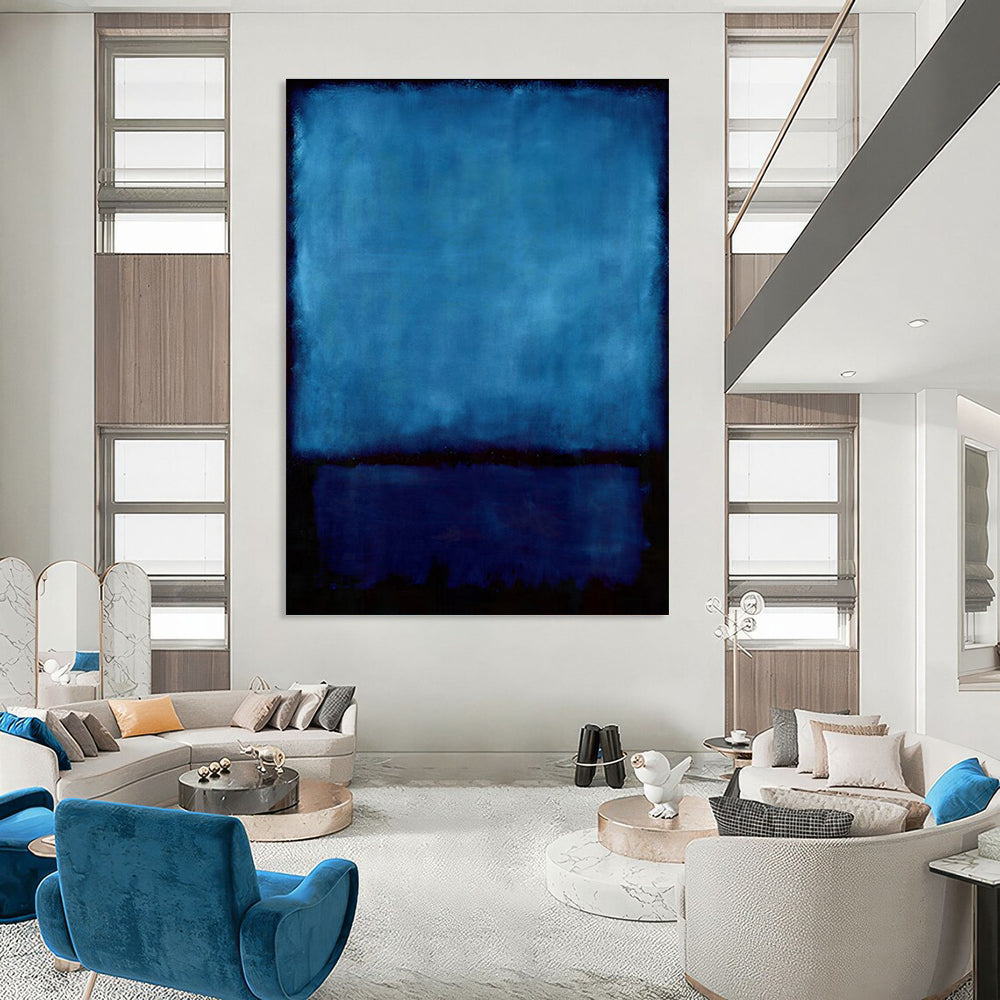 Hand-Painted Deep Blue & Black Abstract Color Block, Modern Art Acrylic DPS496