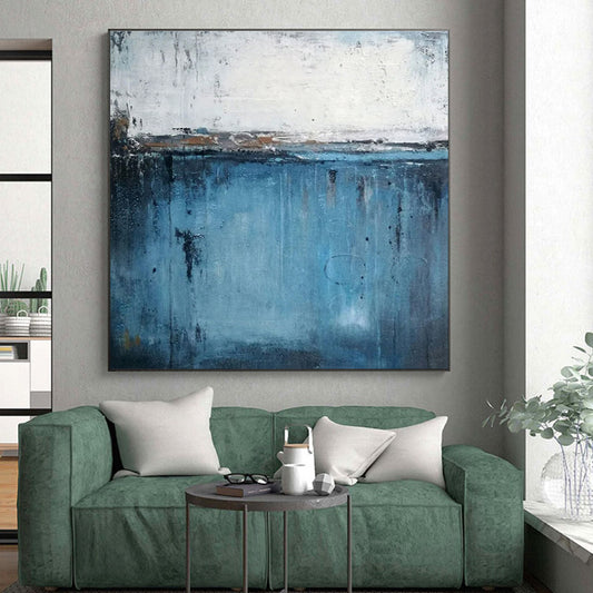 Acrylic Modern Art Paintings - Blue, Gray & White Textured Abstract Landscape Art PT603