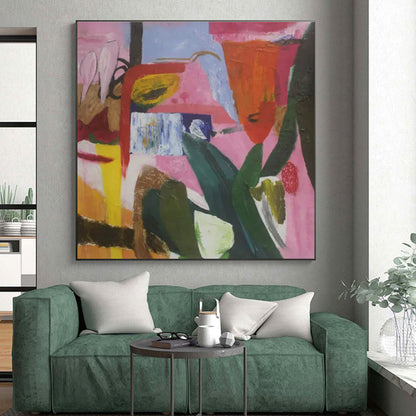Cool Abstract Paintings Pink, Orange, and Green Abstract Art PT775