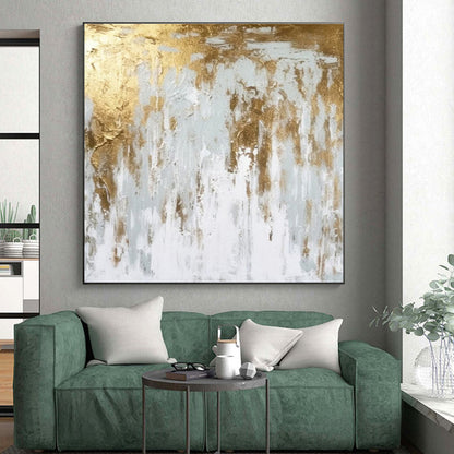 Hand-Painted Gold and White Textured Abstract Art PT666