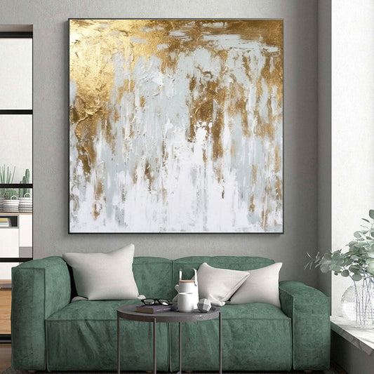 Hand-Painted Gold and White Textured Abstract Art PT666