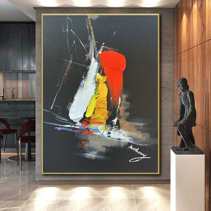 Large Contemporary Wall Art Red Yellow White Abstract Art on Black PT478