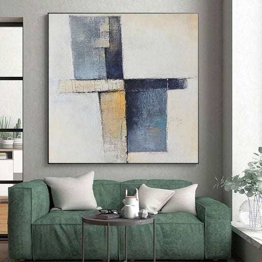 Modern Large Abstract Canvas Painting, Blue Beige Gray Abstract Geometric Art PT157