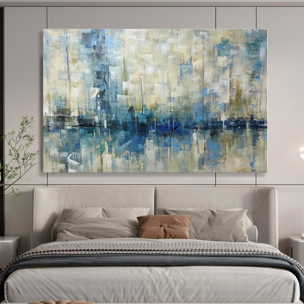 Handmade Art Blue & Beige Coastal Abstract On Canvas HPS057