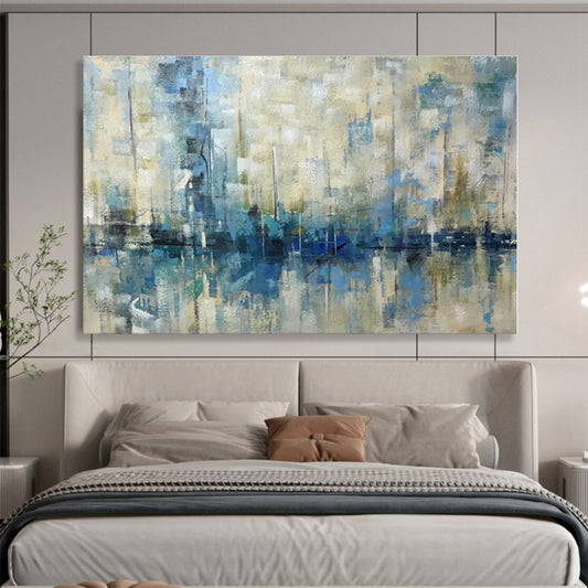 Handmade Art Blue & Beige Coastal Abstract On Canvas HPS057