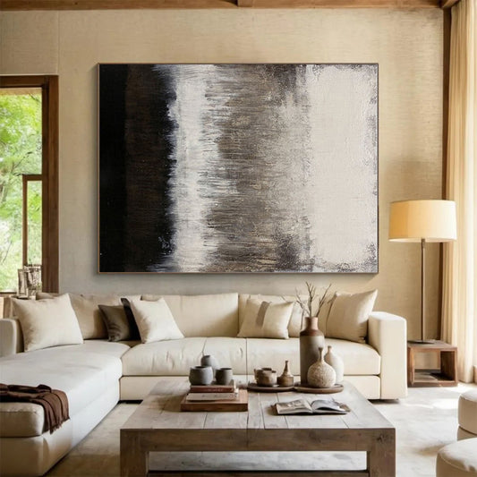 Oversized Abstract Wall Art Black, Brown, and White Textured Abstract Art PT699