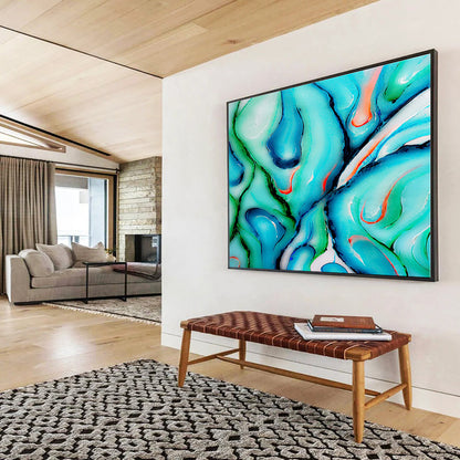 Cool Abstract Paintings Turquoise, Green & Red Fluid Abstract Art HPS159