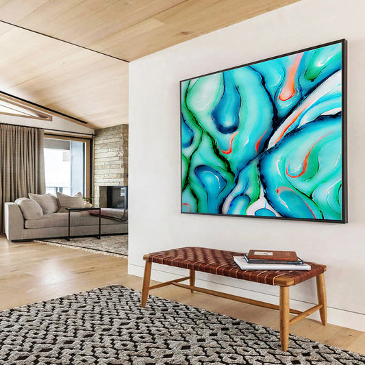 Cool Abstract Paintings Turquoise, Green & Red Fluid Abstract Art HPS159