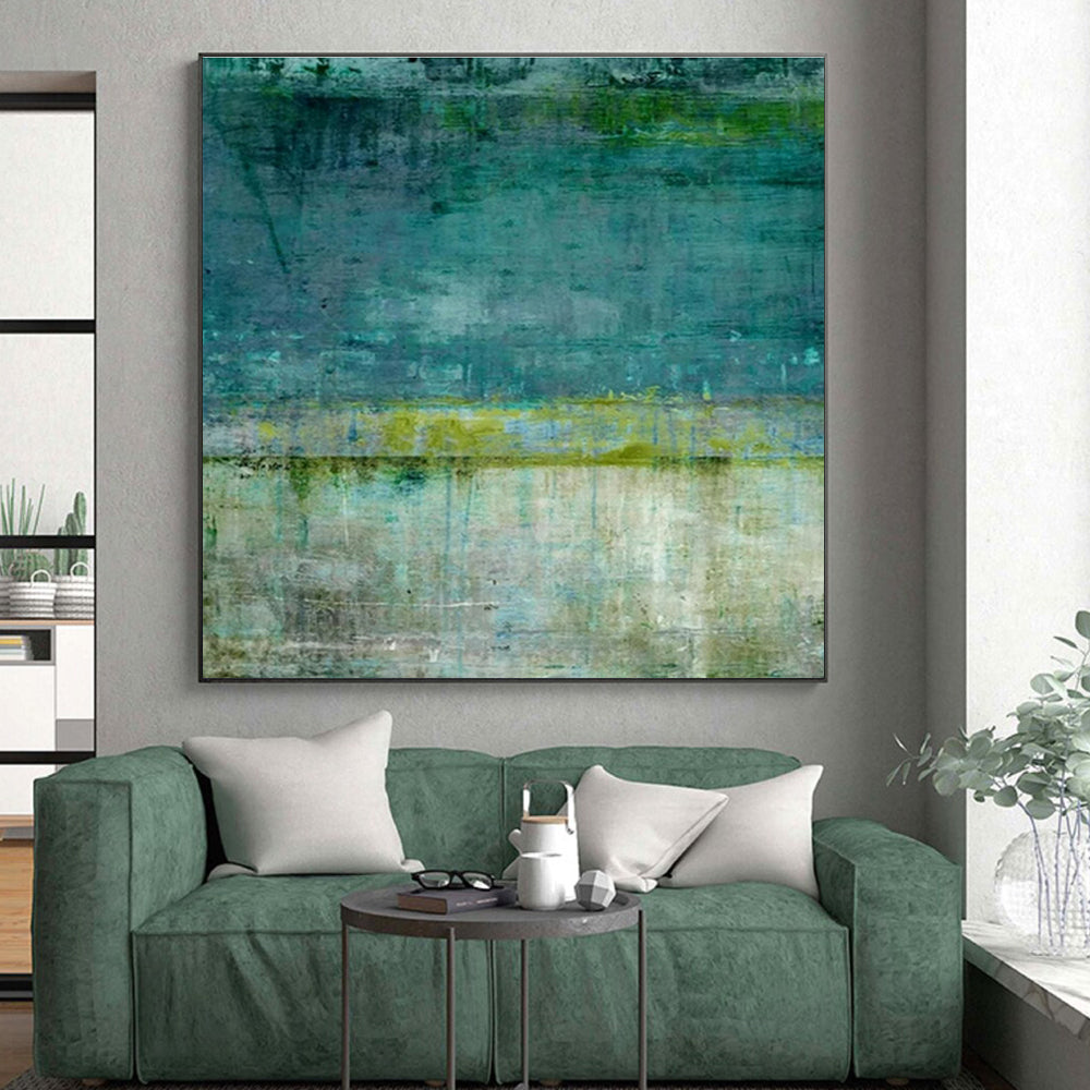 Oversized Abstract Wall Art Teal, Green, and Beige Textured Abstract Art PT798