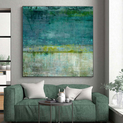 Oversized Abstract Wall Art Teal, Green, and Beige Textured Abstract Art PT798