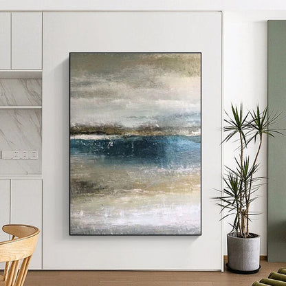 Hand Painted Art Blue and Gray Abstract Seaside Scene, Acrylic Modern Art Painting PT511
