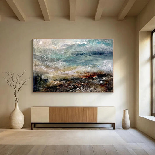 Large Size Blue, Beige & Brown Abstract Landscape Art HPS174