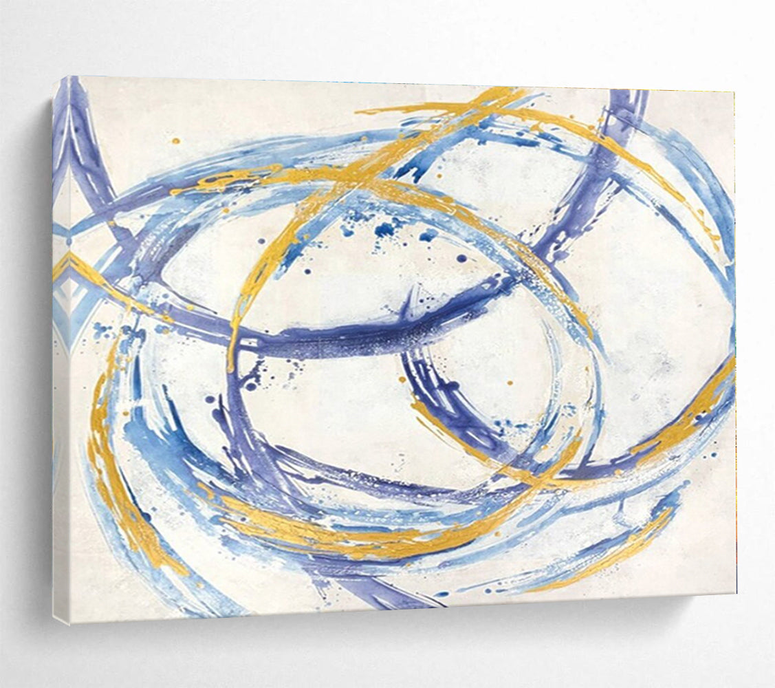 Cool Abstract Paintings Blue & Gold Circular Abstract Art HPS148