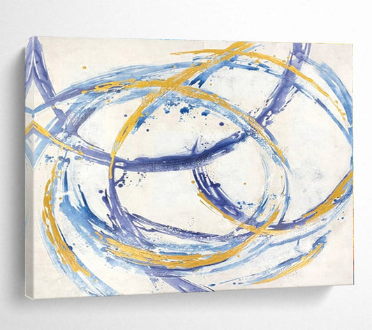 Cool Abstract Paintings Blue & Gold Circular Abstract Art HPS148