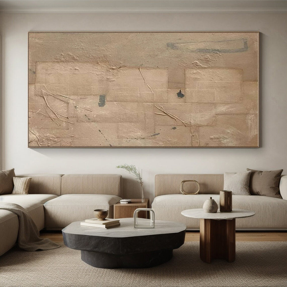 Hand Painted Art in Beige, Grey, and Black Textural Abstract Geometric Art PT257