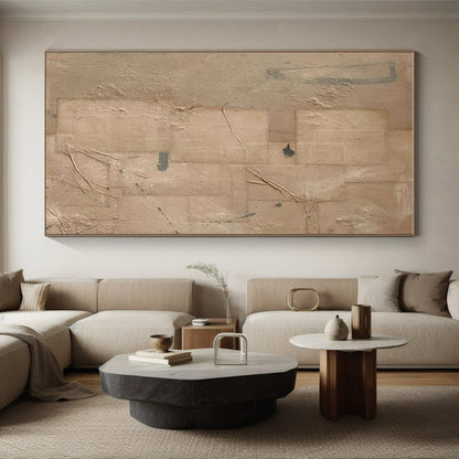 Hand Painted Art in Beige, Grey, and Black Textural Abstract Geometric Art PT257