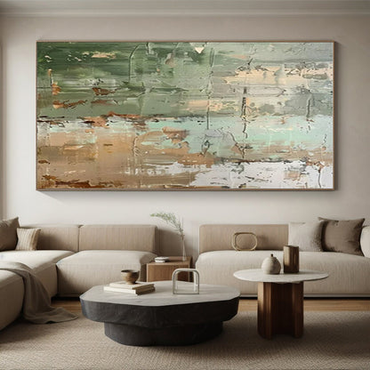 Handmade Art - Green, Beige & Gray Textured Abstract Art with Layered Details PT595