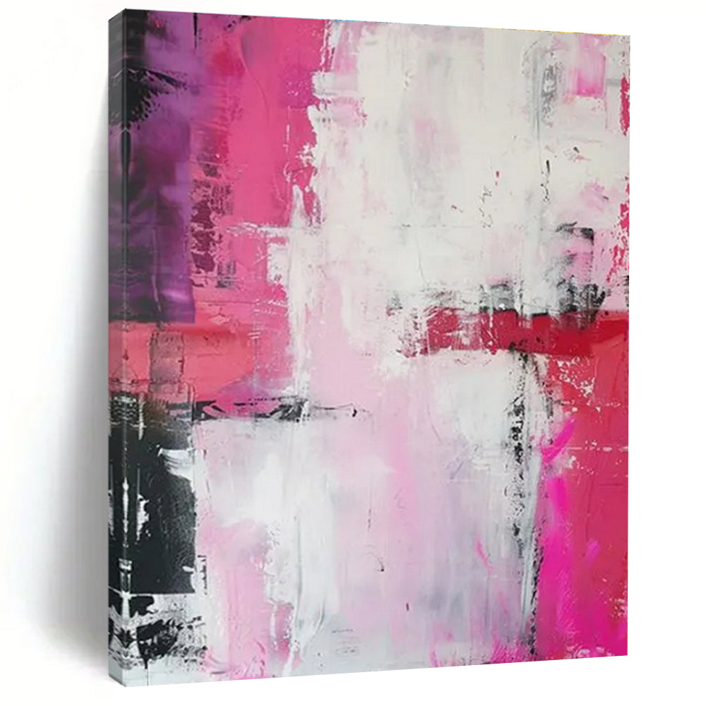 Hand Painted Art - Pink, Red, White & Black Dynamic Abstract Art PT589