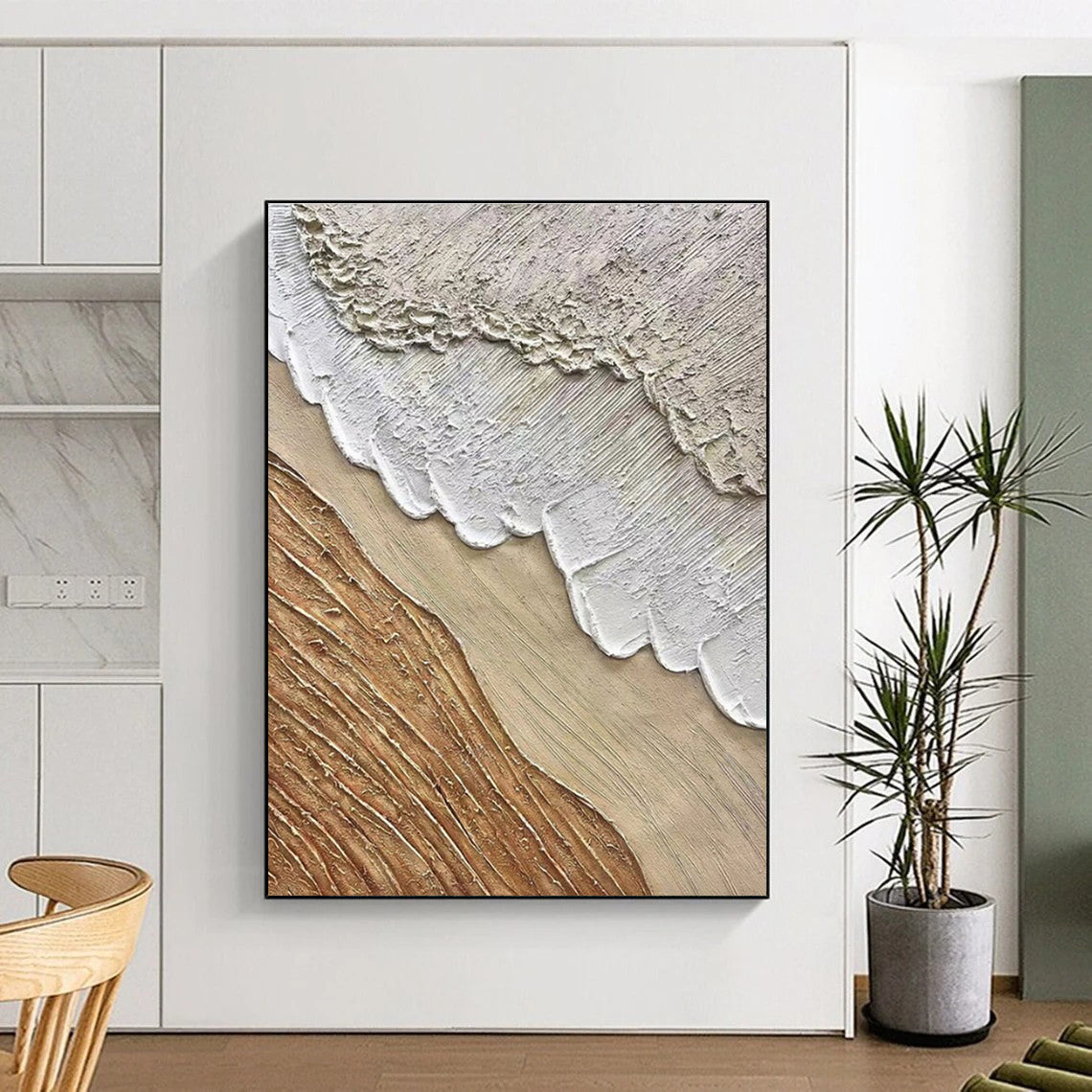 Oversized Abstract Wall Art - Beige, Brown & White Textured Layers Art PT569