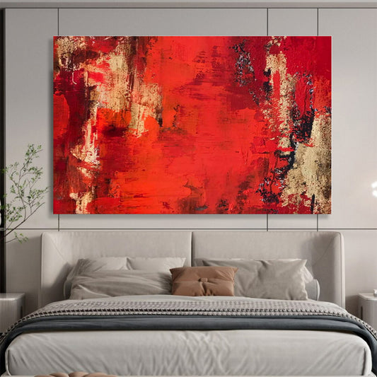 Oversized Abstract Wall Art Red & Beige Textured Abstract Painting On Canvas HPS080