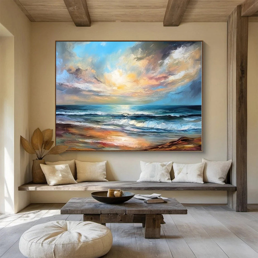 Hand-Painted Colorful Sunset Sea Landscape Abstract On Canvas HPS051