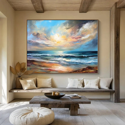 Hand-Painted Colorful Sunset Sea Landscape Abstract On Canvas HPS051