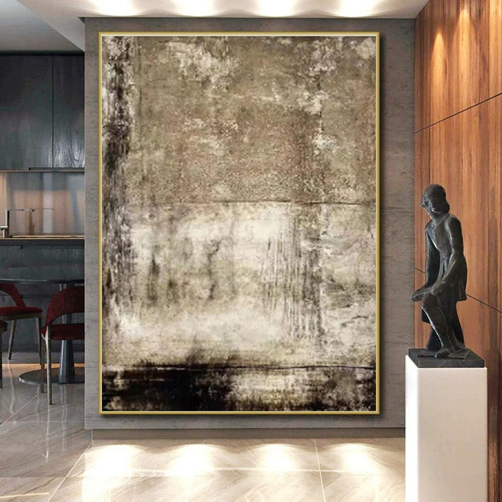 Hand Painted Art Beige Black Textured Abstract Art PT490