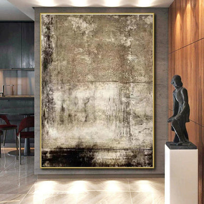 Hand Painted Art Beige Black Textured Abstract Art PT490