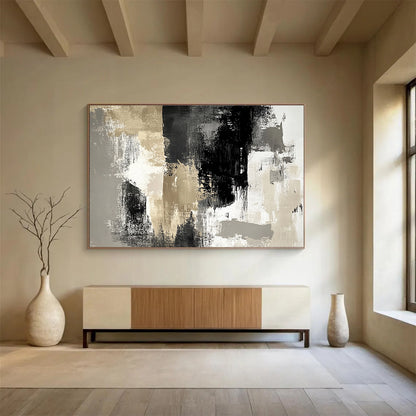Modern Art Acrylic Black, Gold, Gray & White Textured Abstract Painting HPS274