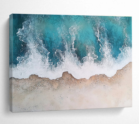 Unique Abstract Art Teal, White & Beige Textured Coastal Abstract Painting HPS290