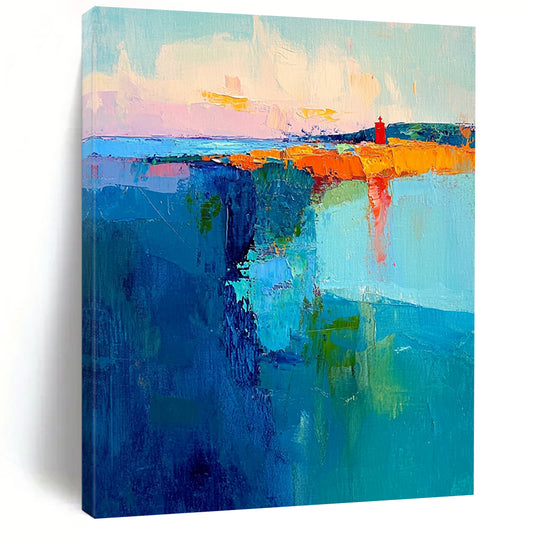 Acrylic Modern Art Paintings Colorful Coastal with Red Lighthouse Abstract Landscape DPS431