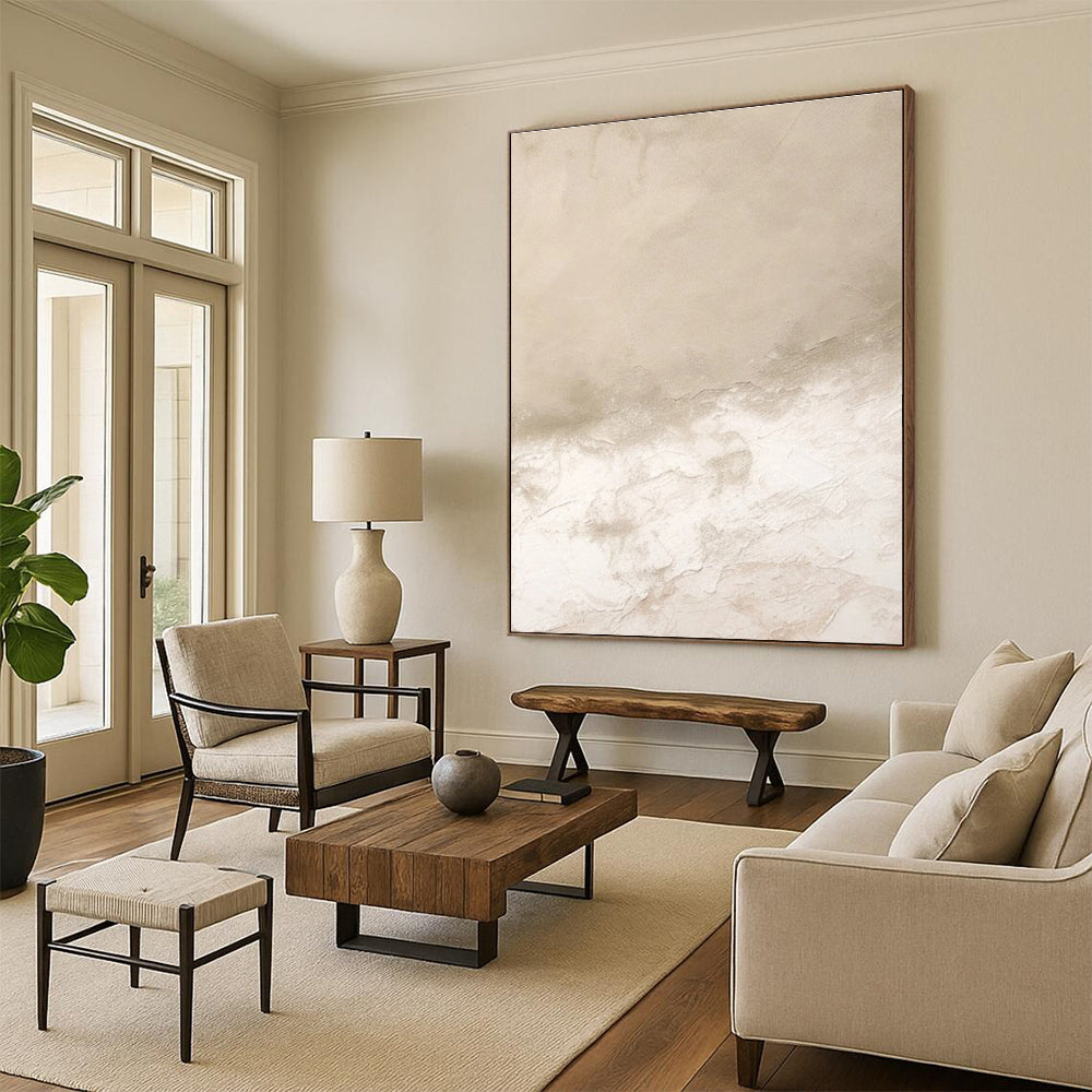 Handmade Art in Beige and White Textural Gradients PT229