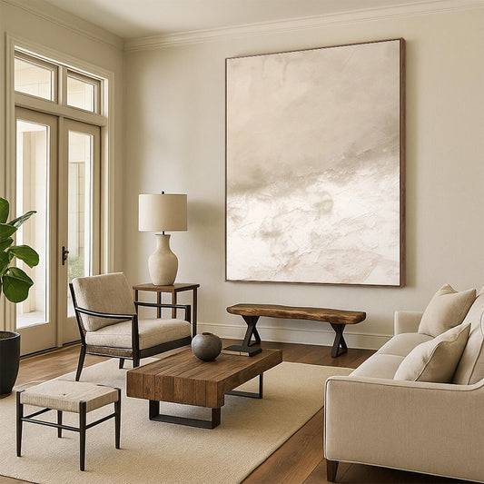 Handmade Art in Beige and White Textural Gradients PT229