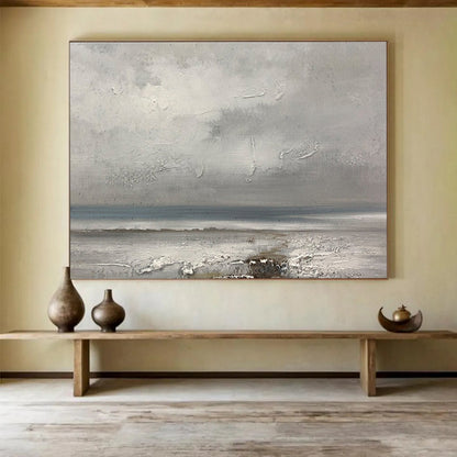Hand-Painted Gray & White Textured Coastal Abstract Acrylic Painting HPS231