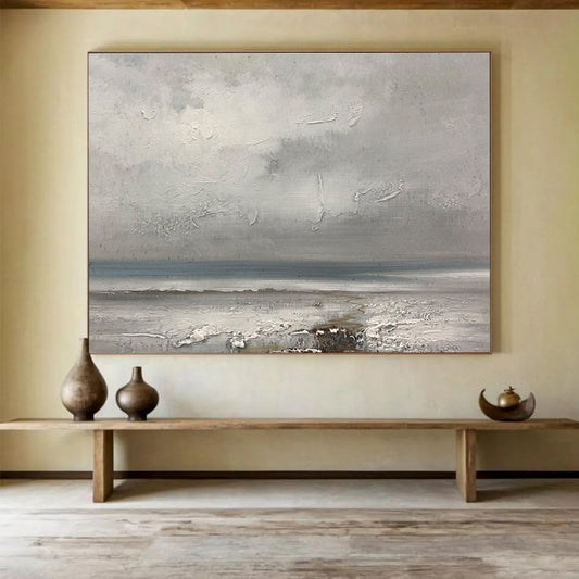 Hand-Painted Gray & White Textured Coastal Abstract Acrylic Painting HPS231