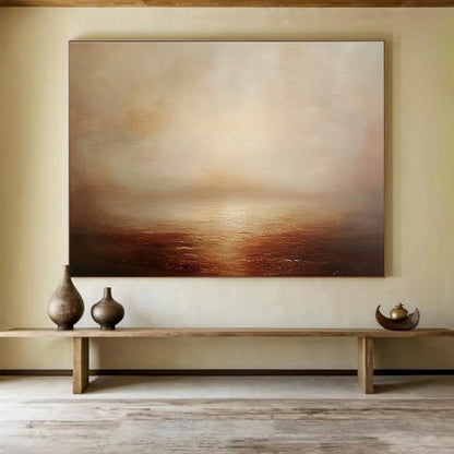 Large Contemporary Wall Art Beige and Brown Misty Seaside Landscape HPS316