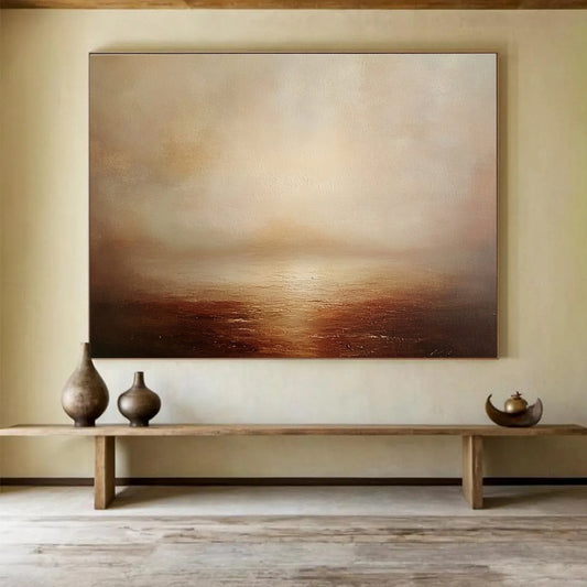 Large Contemporary Wall Art Beige and Brown Misty Seaside Landscape HPS316
