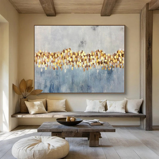 Minimalist Canvas Art Gold, Gray & Blue Textured Abstract On Canvas HPS056