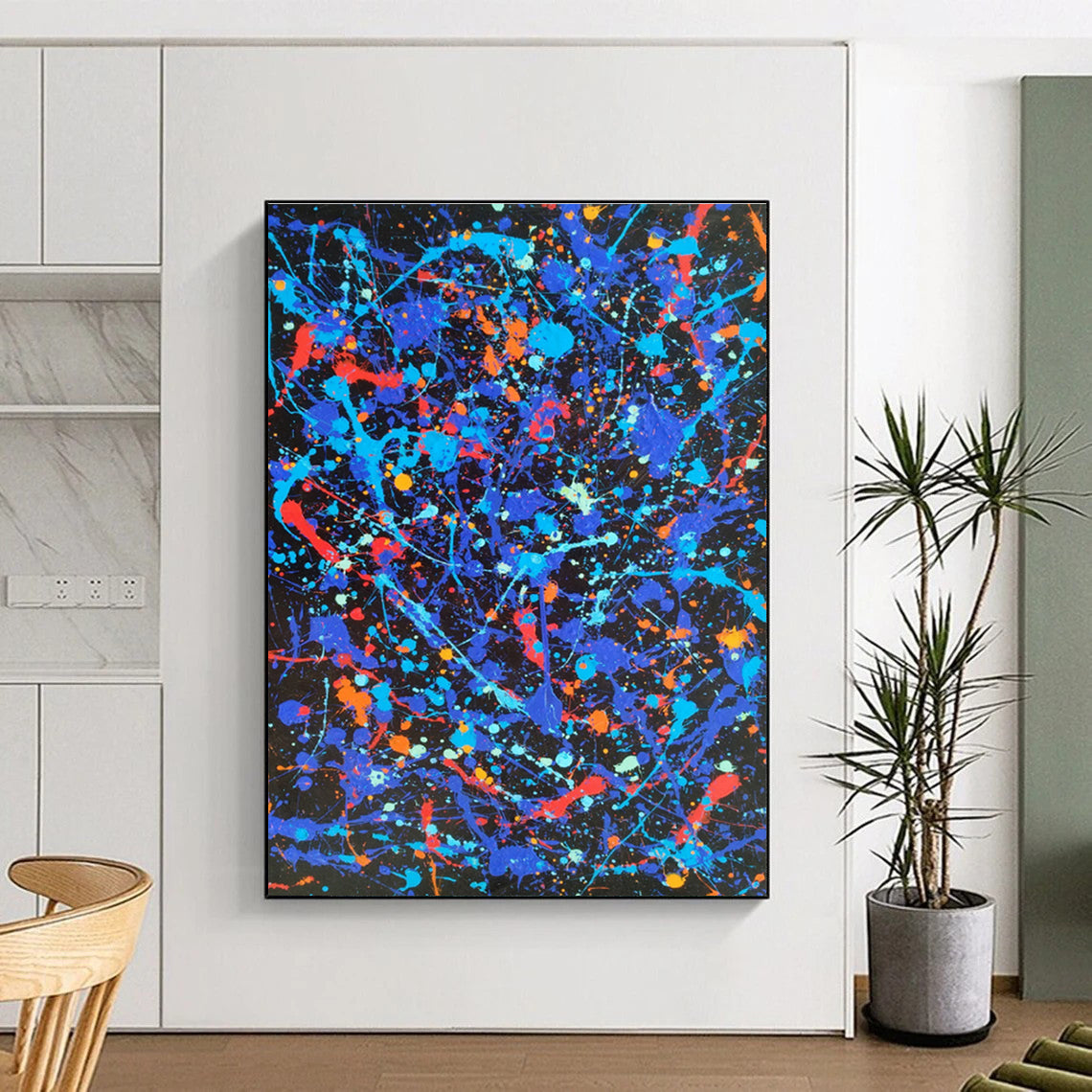 Cool Abstract Paintings Multicolor Splatter Abstract Art on Black PT453
