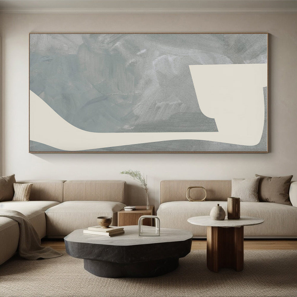 Large Contemporary Wall Art Gray Beige Abstract Form Acrylic Painting PT448
