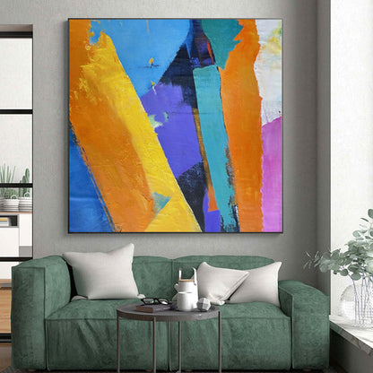 Modern Art Acrylic Multicolor Geometric Abstract Painting On Canvas PT069