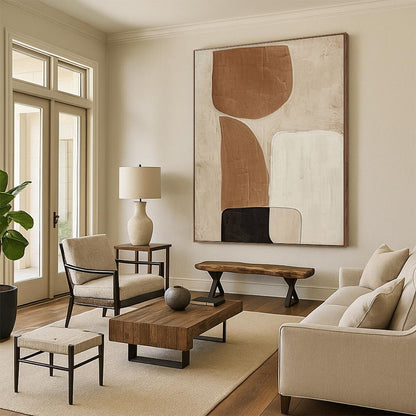 Modern Art Acrylic Brown, Beige & Black Geometric Abstract Painting On Canvas PT079