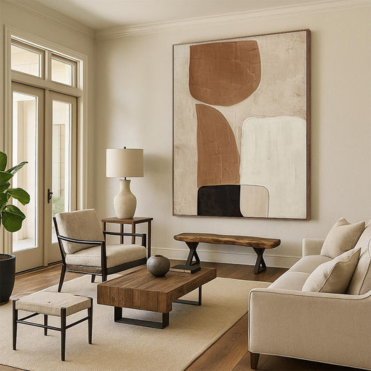 Modern Art Acrylic Brown, Beige & Black Geometric Abstract Painting On Canvas PT079