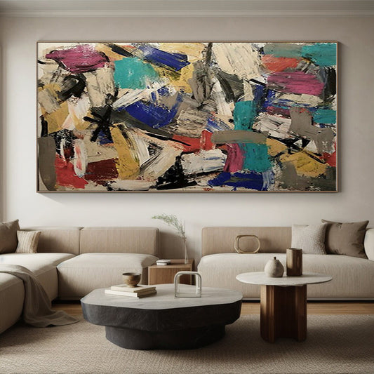 Huge Size - Multicolor Chaotic Blocks Abstract Expressionism Painting PT572